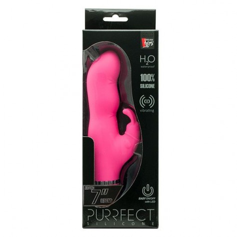 Розовый вибратор с клиторальным стимулятором PURRFECT SILICONE DELUXE DUOVIBE - 17,5 см.